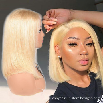 Wholesale Ombre Blonde Short Human Hair Wig Lace Front Wig Brazilian Virgin 100% Human Hair Full Lace Wig With Highlights